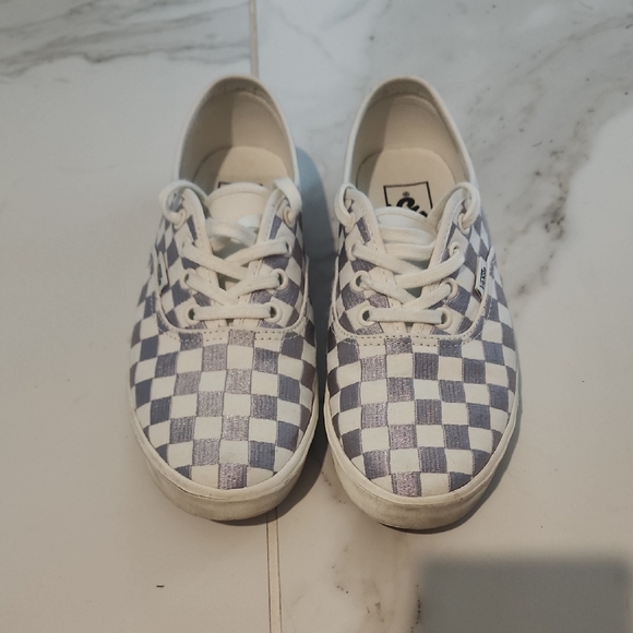 Vans Shoes - Vans White and Silver Checkerboard Sneakers